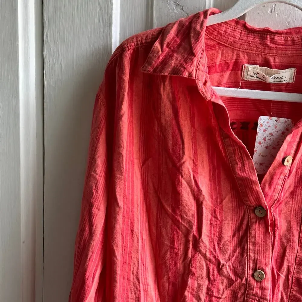 Free People Summer Breeze Stripe Top Coral Combo NWT